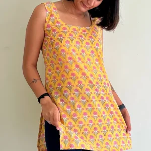 Golden Nightfall Short Sleeveless Kurti